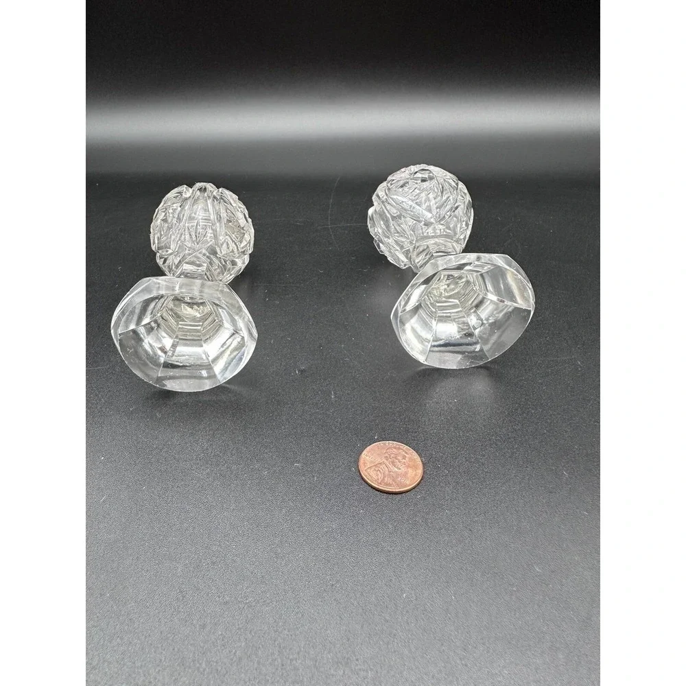 Vintage Cut Clear Crystal‎ Bohemian Glass Pedestal Salt & Pepper Shaker Set